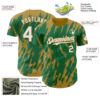 Custom Kelly Green White-Old Gold Splatter Torn Sharp Brush Stroke Authentic Baseball Jersey