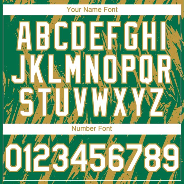 Custom Kelly Green White-Old Gold Splatter Torn Sharp Brush Stroke Authentic Baseball Jersey