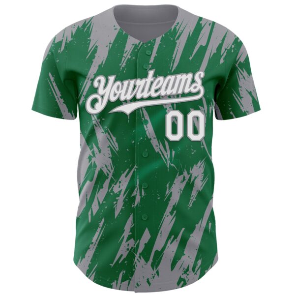 Custom Kelly Green White-Gray Splatter Torn Sharp Brush Stroke Authentic Baseball Jersey