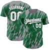 Custom Kelly Green White-Gray Splatter Torn Sharp Brush Stroke Authentic Baseball Jersey