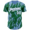 Custom Kelly Green White-Light Blue Splatter Torn Sharp Brush Stroke Authentic Baseball Jersey