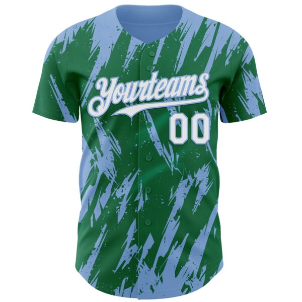 Custom Kelly Green White-Light Blue Splatter Torn Sharp Brush Stroke Authentic Baseball Jersey