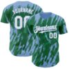 Custom Kelly Green White-Light Blue Splatter Torn Sharp Brush Stroke Authentic Baseball Jersey