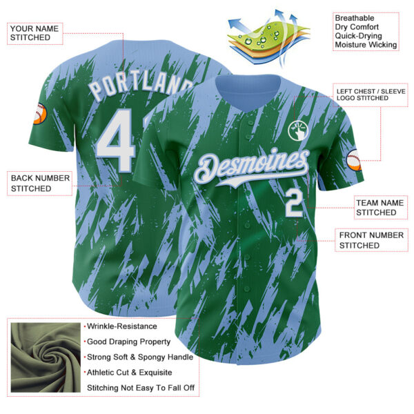 Custom Kelly Green White-Light Blue Splatter Torn Sharp Brush Stroke Authentic Baseball Jersey