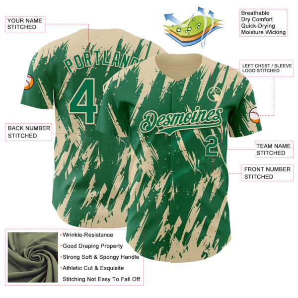 Custom Kelly Green Cream Splatter Torn Sharp Brush Stroke Authentic Baseball Jersey