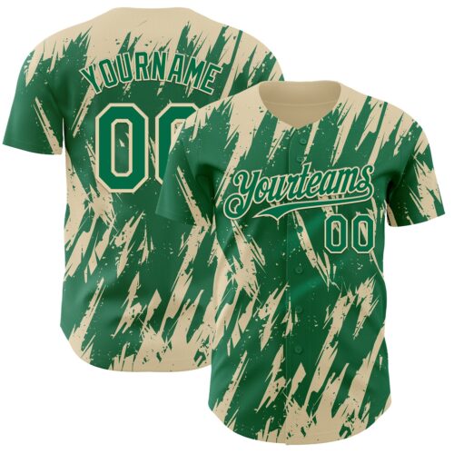 Custom Kelly Green Cream Splatter Torn Sharp Brush Stroke Authentic Baseball Jersey