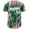Custom Kelly Green White-Light Pink Splatter Torn Sharp Brush Stroke Authentic Baseball Jersey
