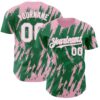 Custom Kelly Green White-Light Pink Splatter Torn Sharp Brush Stroke Authentic Baseball Jersey