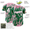 Custom Kelly Green White-Light Pink Splatter Torn Sharp Brush Stroke Authentic Baseball Jersey