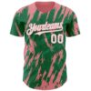 Custom Kelly Green White-Medium Pink Splatter Torn Sharp Brush Stroke Authentic Baseball Jersey