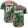 Custom Kelly Green White-Medium Pink Splatter Torn Sharp Brush Stroke Authentic Baseball Jersey