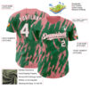 Custom Kelly Green White-Medium Pink Splatter Torn Sharp Brush Stroke Authentic Baseball Jersey