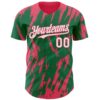 Custom Kelly Green White-Neon Pink Splatter Torn Sharp Brush Stroke Authentic Baseball Jersey