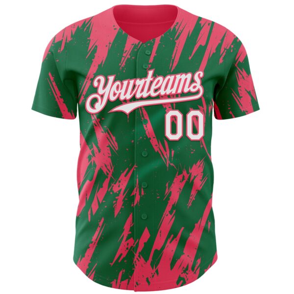 Custom Kelly Green White-Neon Pink Splatter Torn Sharp Brush Stroke Authentic Baseball Jersey