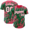 Custom Kelly Green White-Neon Pink Splatter Torn Sharp Brush Stroke Authentic Baseball Jersey