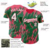 Custom Kelly Green White-Neon Pink Splatter Torn Sharp Brush Stroke Authentic Baseball Jersey