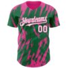 Custom Kelly Green White-Pink Splatter Torn Sharp Brush Stroke Authentic Baseball Jersey