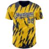 Custom Yellow Navy-White Splatter Torn Sharp Brush Stroke Authentic Baseball Jersey