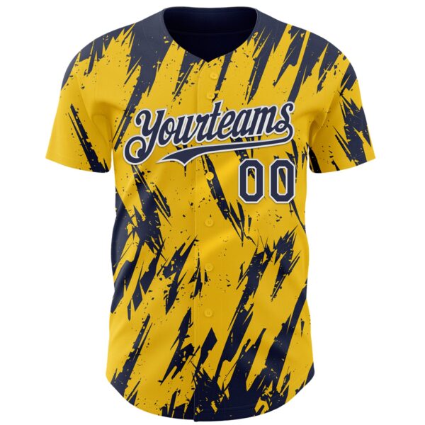 Custom Yellow Navy-White Splatter Torn Sharp Brush Stroke Authentic Baseball Jersey