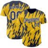 Custom Yellow Navy-White Splatter Torn Sharp Brush Stroke Authentic Baseball Jersey