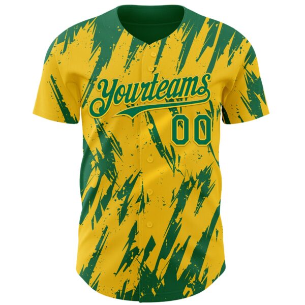 Custom Yellow Kelly Green-White Splatter Torn Sharp Brush Stroke Authentic Baseball Jersey
