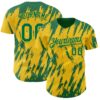 Custom Yellow Kelly Green-White Splatter Torn Sharp Brush Stroke Authentic Baseball Jersey