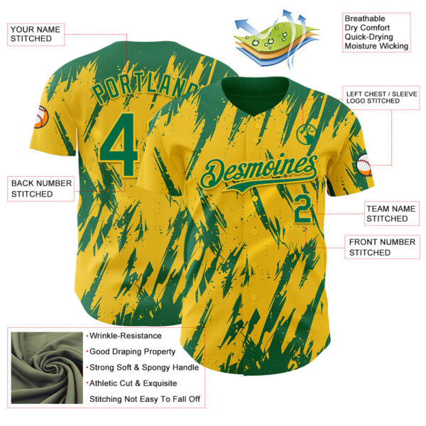 Custom Yellow Kelly Green-White Splatter Torn Sharp Brush Stroke Authentic Baseball Jersey