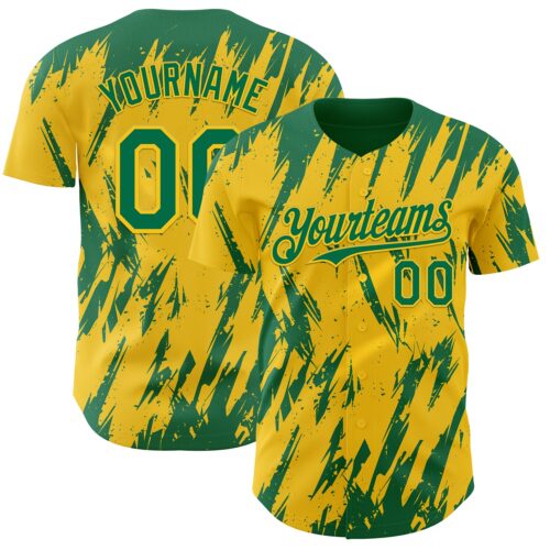Custom Yellow Kelly Green-White Splatter Torn Sharp Brush Stroke Authentic Baseball Jersey