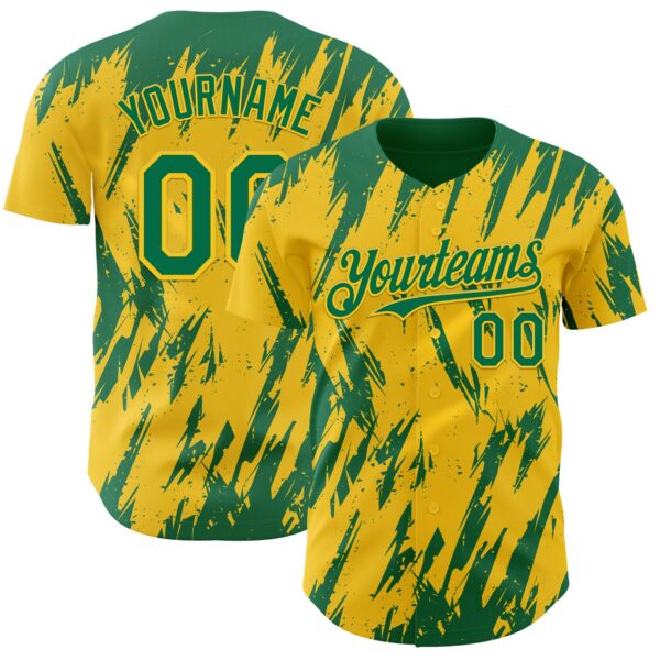 Custom Yellow Kelly Green-White Splatter Torn Sharp Brush Stroke Authentic Baseball Jersey