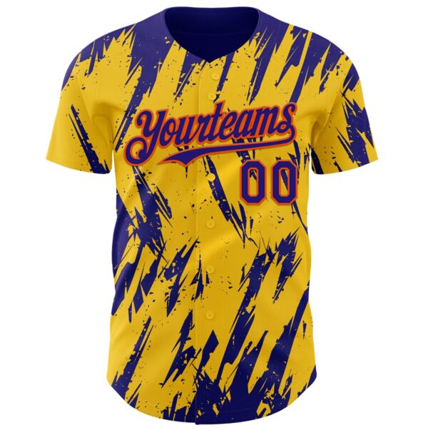 Custom Yellow Dark Purple-Orange Splatter Torn Sharp Brush Stroke Authentic Baseball Jersey
