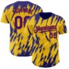 Custom Yellow Dark Purple-Orange Splatter Torn Sharp Brush Stroke Authentic Baseball Jersey