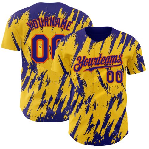 Custom Yellow Dark Purple-Orange Splatter Torn Sharp Brush Stroke Authentic Baseball Jersey
