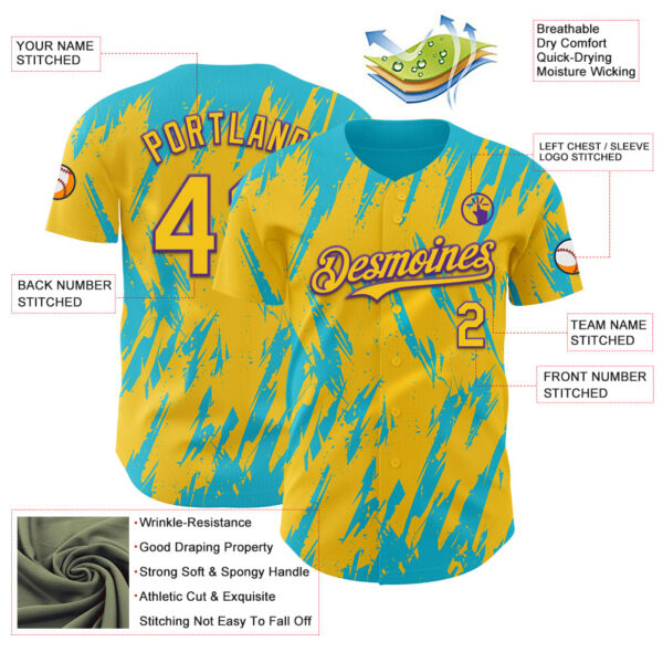 Custom Yellow Purple-Lakes Blue Splatter Torn Sharp Brush Stroke Authentic Baseball Jersey