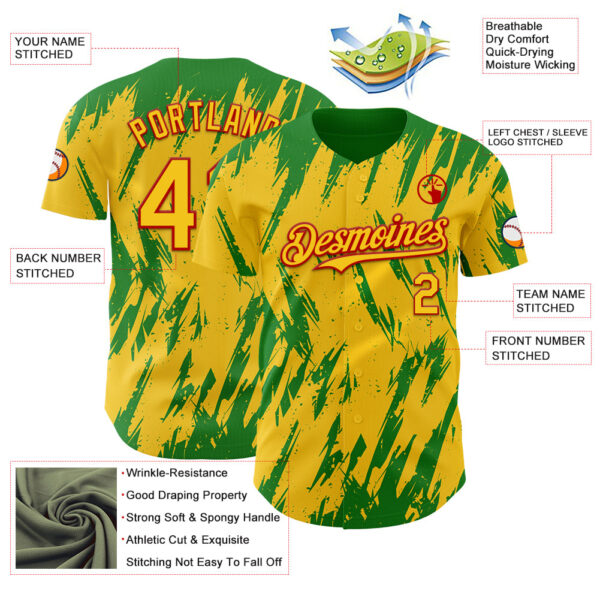 Custom Yellow Red-Grass Green Splatter Torn Sharp Brush Stroke Authentic Baseball Jersey