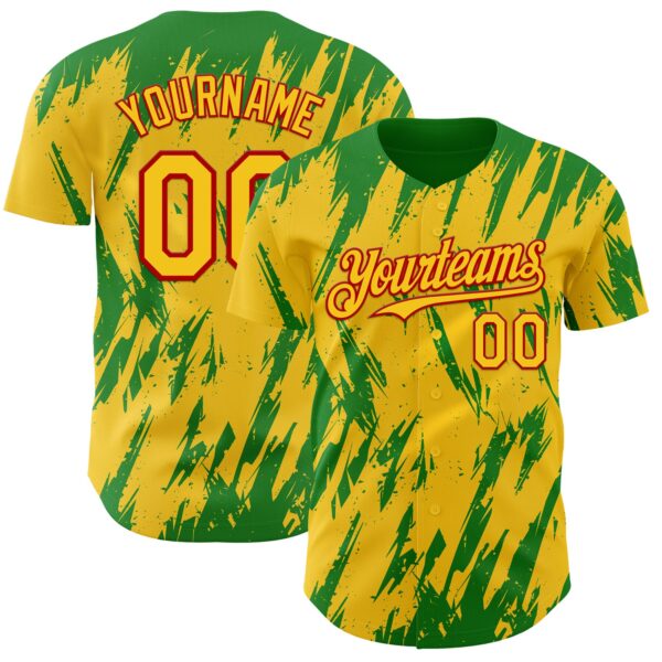 Custom Yellow Red-Grass Green Splatter Torn Sharp Brush Stroke Authentic Baseball Jersey
