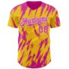 Custom Yellow Deep Pink-White Splatter Torn Sharp Brush Stroke Authentic Baseball Jersey