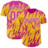 Custom Yellow Deep Pink-White Splatter Torn Sharp Brush Stroke Authentic Baseball Jersey