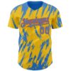Custom Yellow Powder Blue-Orange Splatter Torn Sharp Brush Stroke Authentic Baseball Jersey