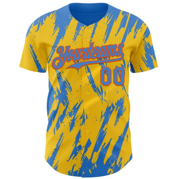 Custom Yellow Powder Blue-Orange Splatter Torn Sharp Brush Stroke Authentic Baseball Jersey