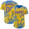 Custom Yellow Powder Blue-Orange Splatter Torn Sharp Brush Stroke Authentic Baseball Jersey