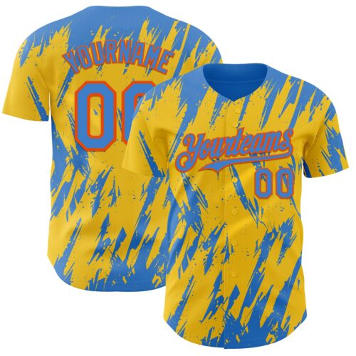 Custom Yellow Powder Blue-Orange Splatter Torn Sharp Brush Stroke Authentic Baseball Jersey