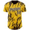 Custom Yellow Brown-White Splatter Torn Sharp Brush Stroke Authentic Baseball Jersey