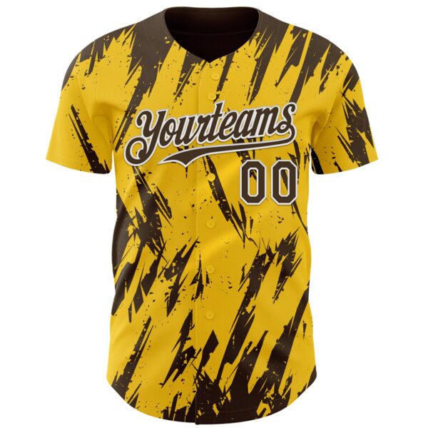 Custom Yellow Brown-White Splatter Torn Sharp Brush Stroke Authentic Baseball Jersey