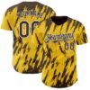 Custom Yellow Brown-White Splatter Torn Sharp Brush Stroke Authentic Baseball Jersey