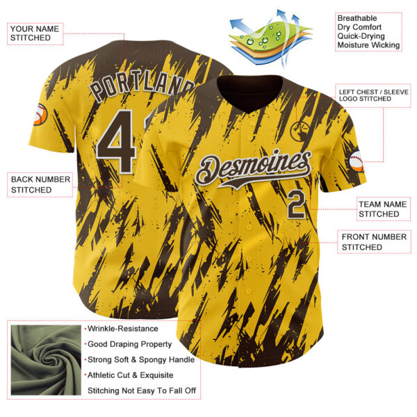 Custom Yellow Brown-White Splatter Torn Sharp Brush Stroke Authentic Baseball Jersey