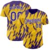 Custom Yellow Purple-White Splatter Torn Sharp Brush Stroke Authentic Baseball Jersey