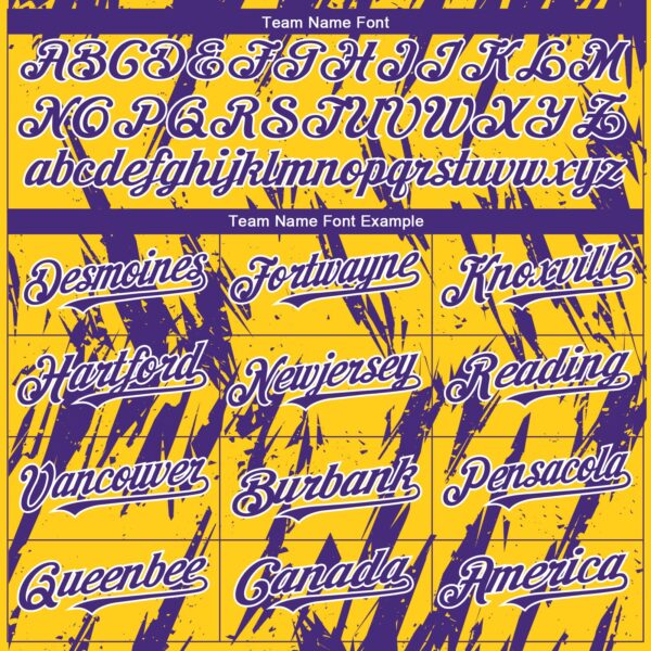 Custom Yellow Purple-White Splatter Torn Sharp Brush Stroke Authentic Baseball Jersey