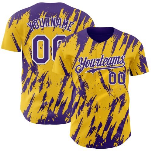 Custom Yellow Purple-White Splatter Torn Sharp Brush Stroke Authentic Baseball Jersey