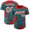 Custom Teal White-Red Splatter Torn Sharp Brush Stroke Authentic Baseball Jersey