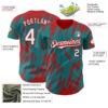 Custom Teal White-Red Splatter Torn Sharp Brush Stroke Authentic Baseball Jersey